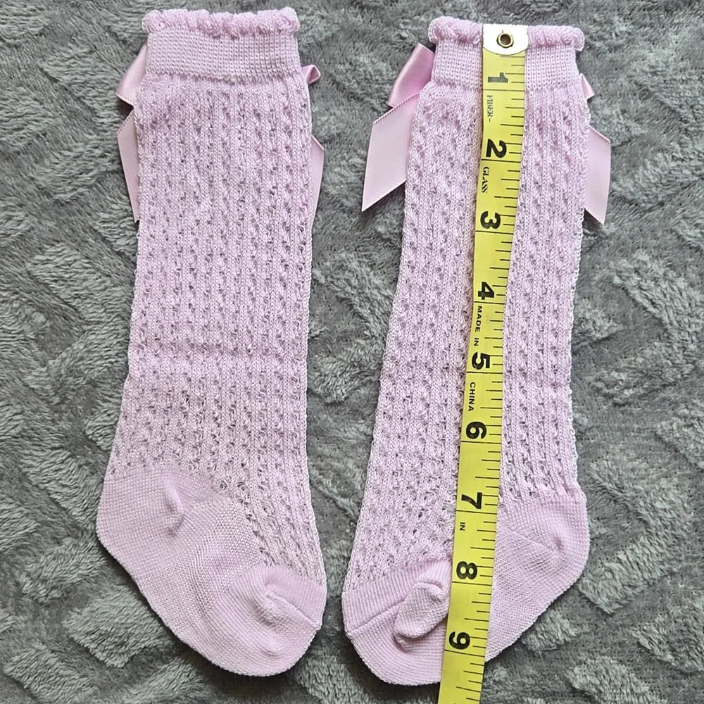 Baby Girl Purple Knit Knee High Socks Vintage Style Holiday Kids Bow Accessory